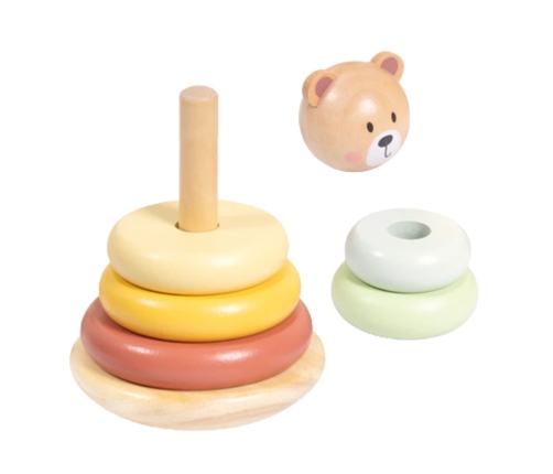 TOOKY TOY Drewniana Układanka Sensoryczna Piramidka Miś Sensoryczny Kolorowy Stacker