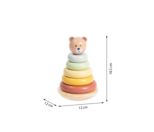 TOOKY TOY Drewniana Układanka Sensoryczna Piramidka Miś Sensoryczny Kolorowy Stacker