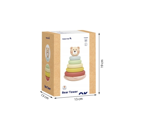 TOOKY TOY Drewniana Układanka Sensoryczna Piramidka Miś Sensoryczny Kolorowy Stacker