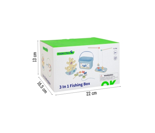 TOOKY TOY Drewniany Zestaw Morskich Zabawek Wieża Balansująca Łowienie Ryb Figurki 23 Elementy