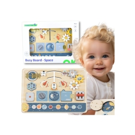TOOKY TOY Drewniana Tablica Edukacyjna Montessori Astronauta Statek Kosmiczny