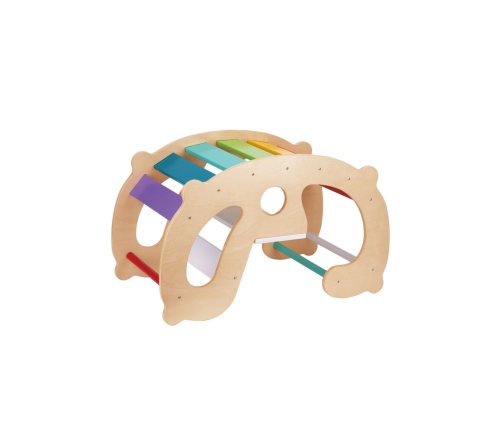 WOOPIE GREEN Drewniany Tęczowy Bujak i Mostek 2w1 Montessori FSC