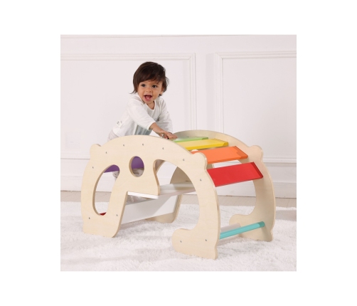 WOOPIE GREEN Drewniany Tęczowy Bujak i Mostek 2w1 Montessori FSC