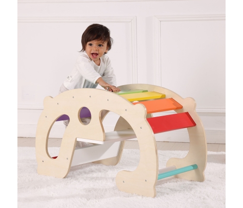 WOOPIE GREEN Drewniany Tęczowy Bujak i Mostek 2w1 Montessori FSC
