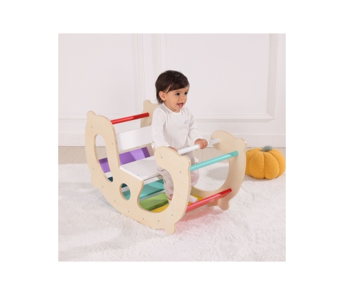 WOOPIE GREEN Drewniany Tęczowy Bujak i Mostek 2w1 Montessori FSC
