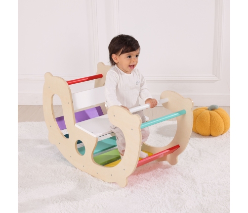 WOOPIE GREEN Drewniany Tęczowy Bujak i Mostek 2w1 Montessori FSC