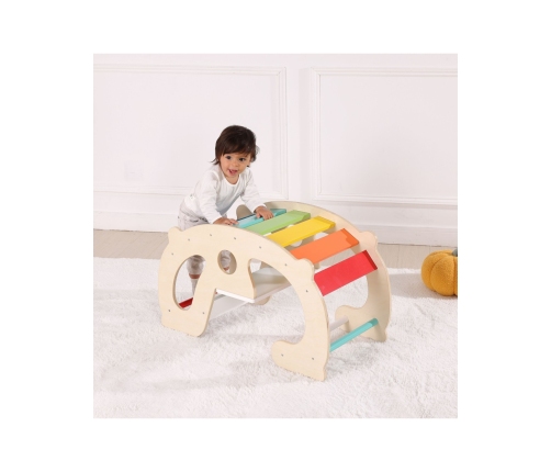 WOOPIE GREEN Drewniany Tęczowy Bujak i Mostek 2w1 Montessori FSC