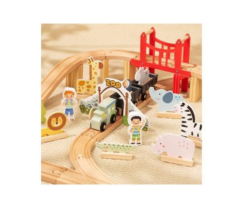 WOOPIE GREEN Drewniana Kolejka ZOO Zestaw XL Pociąg na Magnes Tor 60 el. FSC