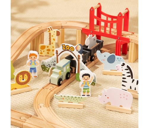 WOOPIE GREEN Drewniana Kolejka ZOO Zestaw XL Pociąg na Magnes Tor 60 el. FSC