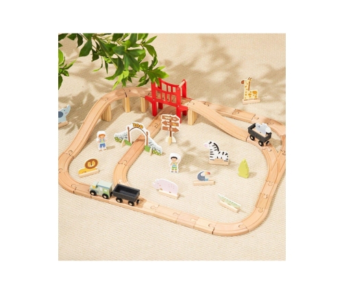 WOOPIE GREEN Drewniana Kolejka ZOO Zestaw XL Pociąg na Magnes Tor 60 el. FSC