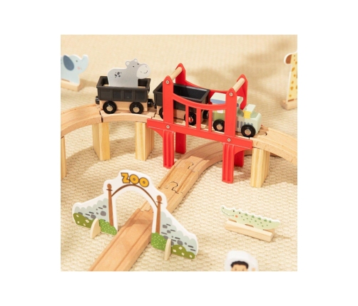 WOOPIE GREEN Drewniana Kolejka ZOO Zestaw XL Pociąg na Magnes Tor 60 el. FSC