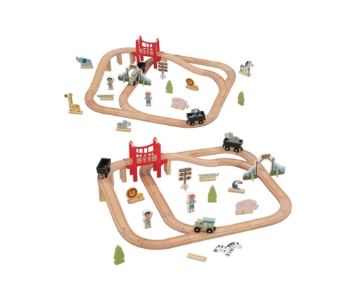 WOOPIE GREEN Drewniana Kolejka ZOO Zestaw XL Pociąg na Magnes Tor 60 el. FSC