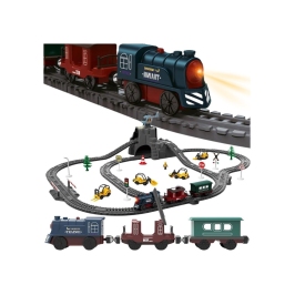 WOOPIE Elektryczna Kolejka Tor Retro Ciuchcia Lokomotywa + 2 Wagony – Zestaw 76 el.