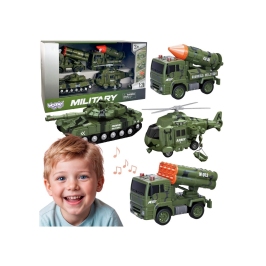 WOOPIE Zestaw Pojazdów Wojskowych z Wyrzutnią Czołg Helikopter 4SZT Skala 1:20