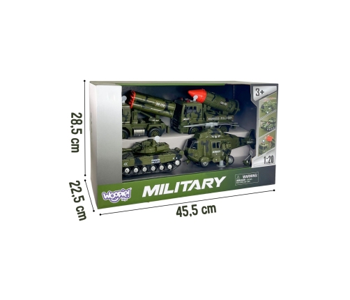 WOOPIE Zestaw Pojazdów Wojskowych z Wyrzutnią Czołg Helikopter 4SZT Skala 1:20