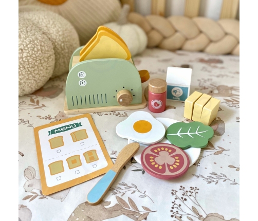 WOOPIE GREEN Drewniany Toster Zestaw Śniadaniowy z Akcesoriami 14 el. FSC