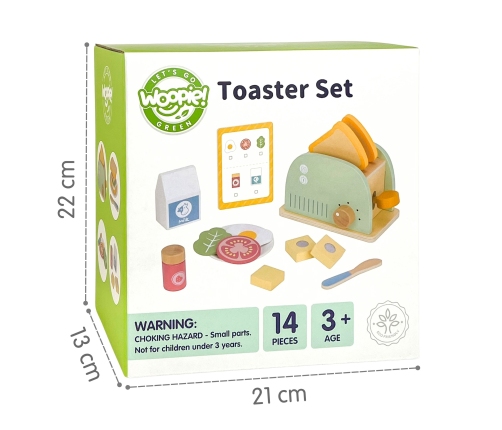 WOOPIE GREEN Drewniany Toster Zestaw Śniadaniowy z Akcesoriami 14 el. FSC
