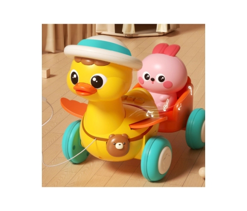WOOPIE BABY Żółta Kaczuszka z Różowym Króliczkiem w Przyczepce do Ciągnięcia