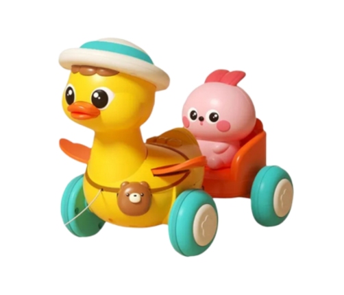 WOOPIE BABY Żółta Kaczuszka z Różowym Króliczkiem w Przyczepce do Ciągnięcia