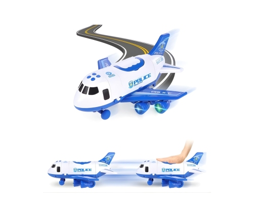 WOOPIE Samolot Rozkładany Transporter Policja z 3 Autami Policyjnymi Zestaw XL Znaki Drogowe