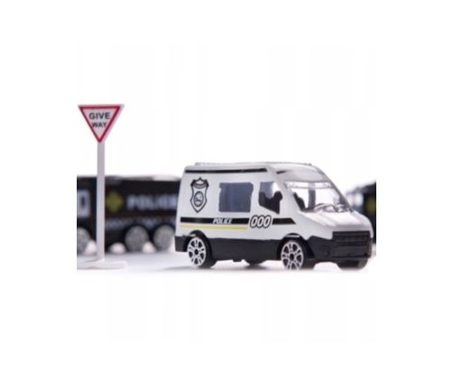 WOOPIE Samolot Rozkładany Transporter Policja z 3 Autami Policyjnymi Zestaw XL Znaki Drogowe