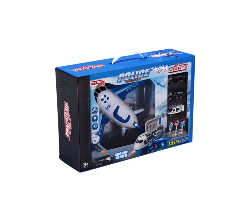 WOOPIE Samolot Rozkładany Transporter Policja z 3 Autami Policyjnymi Zestaw XL Znaki Drogowe