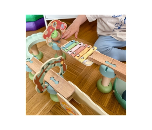 WOOPIE GREEN Drewniany Tor Kulkowy z Efektami Dźwiękowymi Cymbałki FSC