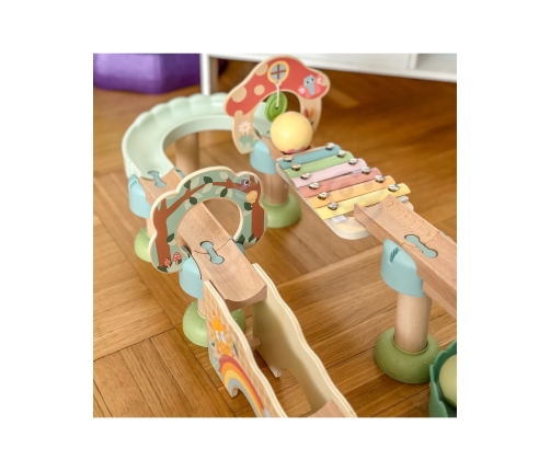 WOOPIE GREEN Drewniany Tor Kulkowy z Efektami Dźwiękowymi Cymbałki FSC