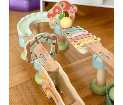 WOOPIE GREEN Drewniany Tor Kulkowy z Efektami Dźwiękowymi Cymbałki FSC