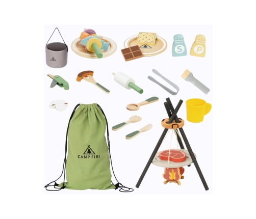 TOOKY TOY Drewniany Kempingowy Zestaw Do Gotowania Ognisko