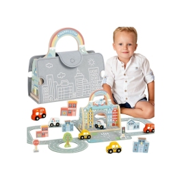 TOOKY TOY Zestaw Mini Miasto Przenośny Zestaw Torba Samochody