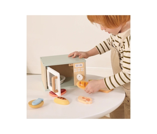 TOOKY TOY Drewniana Kuchenka Mikrofalowa Zestaw Produktów Spożywczych