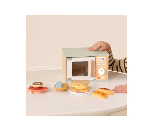 TOOKY TOY Drewniana Kuchenka Mikrofalowa Zestaw Produktów Spożywczych