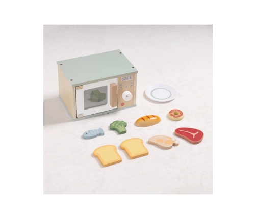 TOOKY TOY Drewniana Kuchenka Mikrofalowa Zestaw Produktów Spożywczych