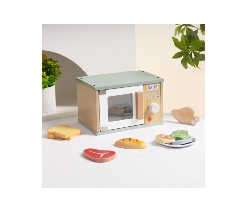 TOOKY TOY Drewniana Kuchenka Mikrofalowa Zestaw Produktów Spożywczych