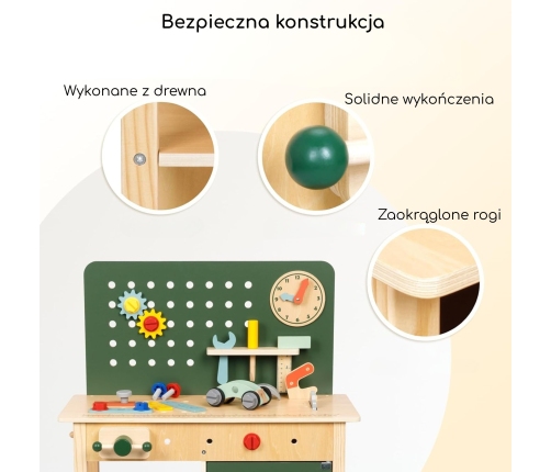WOOPIE GREEN Drewniany Warsztat STEM Zestaw z Narzędziami
