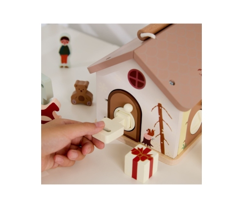 CLASSIC WORLD Drewniany Domek Sensoryczny Edukacyjny z Zamkami Kluczykami 11el.