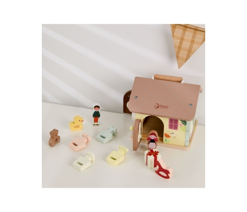 CLASSIC WORLD Drewniany Domek Sensoryczny Edukacyjny z Zamkami Kluczykami 11el.