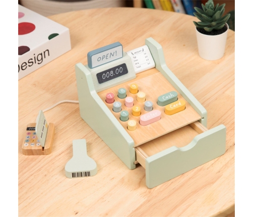 WOOPIE GREEN Drewniana Kasa Sklepowa Edukacyjna z Akcesoriami 23 el. FSC