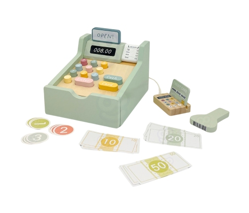 WOOPIE GREEN Drewniana Kasa Sklepowa Edukacyjna z Akcesoriami 23 el. FSC