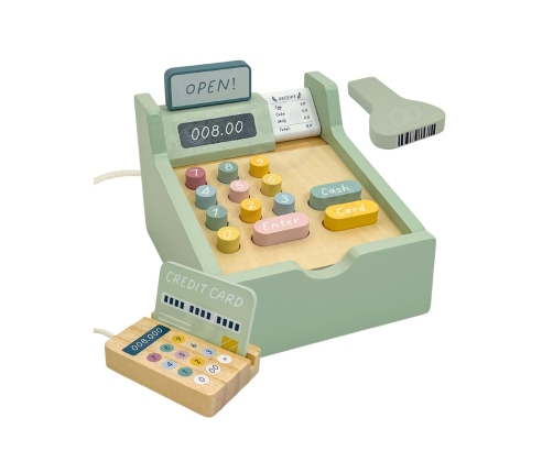 WOOPIE GREEN Drewniana Kasa Sklepowa Edukacyjna z Akcesoriami 23 el. FSC