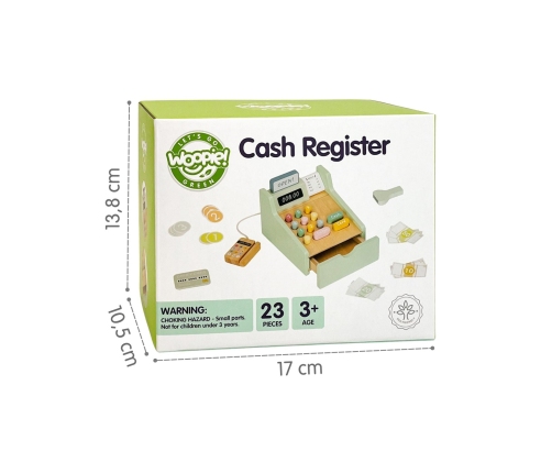 WOOPIE GREEN Drewniana Kasa Sklepowa Edukacyjna z Akcesoriami 23 el. FSC