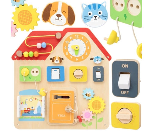 VIGA Drewniana Tablica Manipulacyjna Domek Odkrywania i Nauki