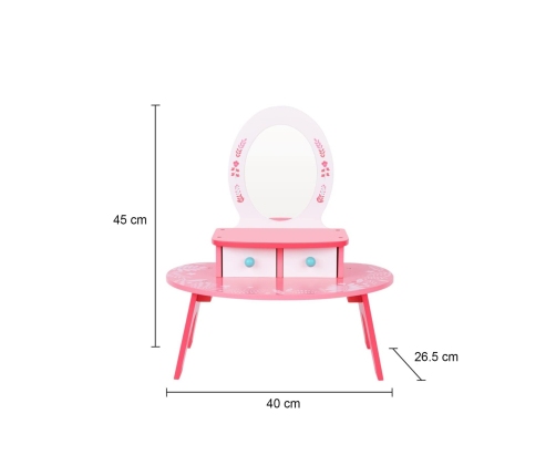 TOOKY TOY Różowa Toaletka Drewniana Do Makijażu z Lustrem