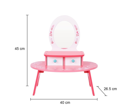TOOKY TOY Różowa Toaletka Drewniana Do Makijażu z Lustrem