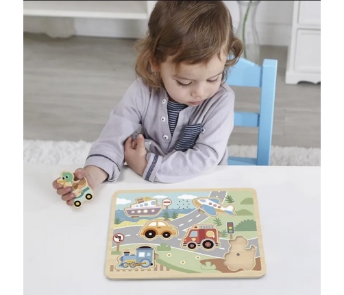 TOOKY TOY Drewniane Interaktywne Puzzle Pojazdy