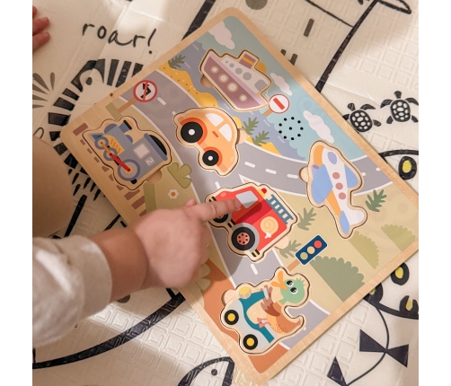 TOOKY TOY Drewniane Interaktywne Puzzle Pojazdy