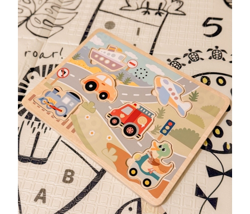 TOOKY TOY Drewniane Interaktywne Puzzle Pojazdy