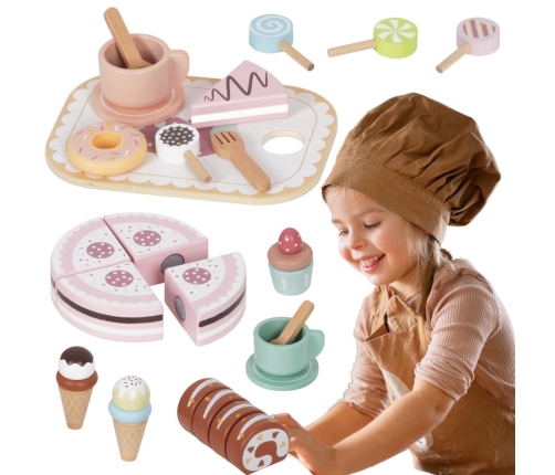 TOOKY TOY Sweet Cake Drewniany Zestaw Słodkości w Pudełku Cukiernia Lodziarnia