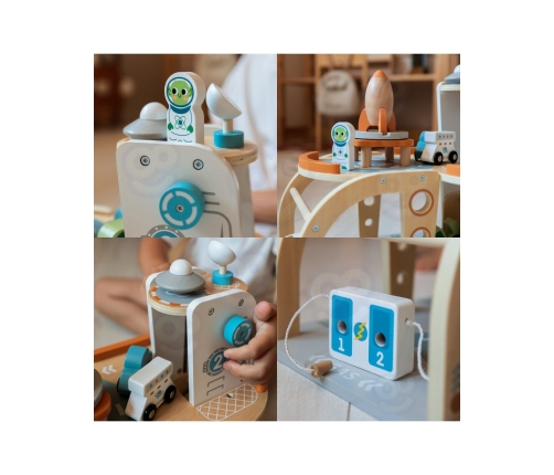 TOOKY TOY Drewniany Kosmiczny Parking Stacja Kosmiczna